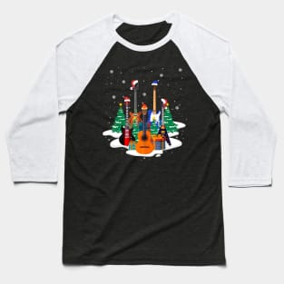 Guitar Santa Hat Christmas Tree Music Loves Xmas Baseball T-Shirt